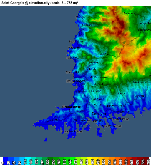 Zoom OUT 2x Saint George's, Grenada elevation map