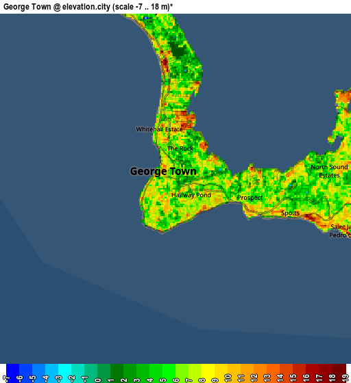 Zoom OUT 2x George Town, Cayman Islands elevation map