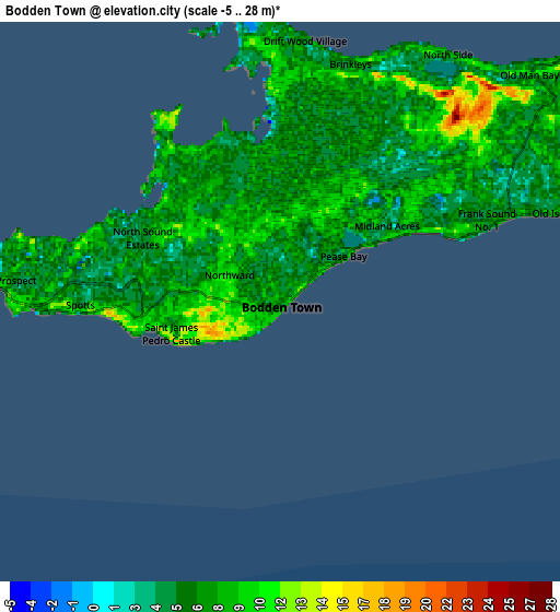 Zoom OUT 2x Bodden Town, Cayman Islands elevation map