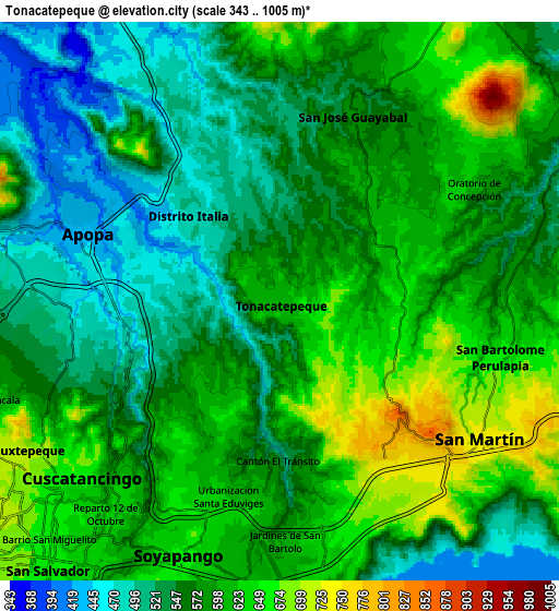 Zoom OUT 2x Tonacatepeque, El Salvador elevation map