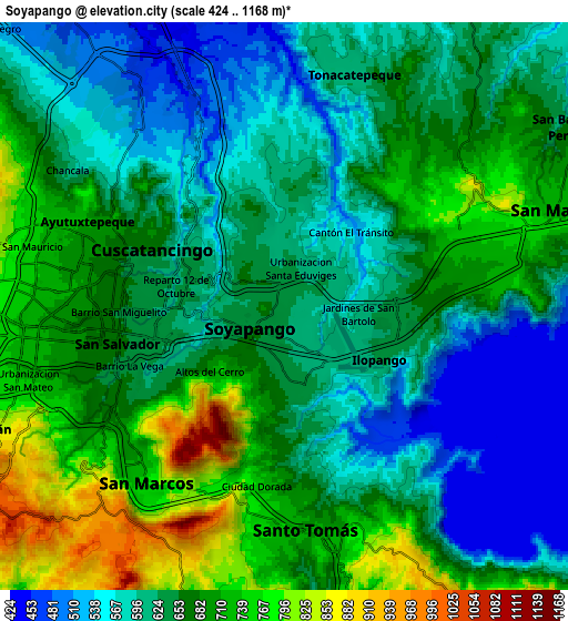 Zoom OUT 2x Soyapango, El Salvador elevation map
