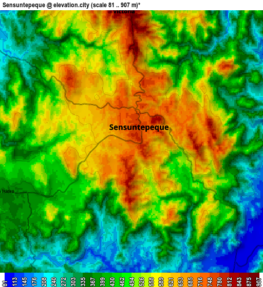 Zoom OUT 2x Sensuntepeque, El Salvador elevation map