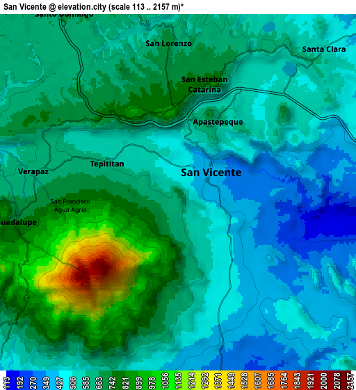 Zoom OUT 2x San Vicente, El Salvador elevation map