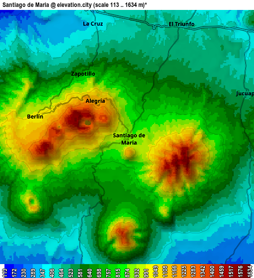 Zoom OUT 2x Santiago de María, El Salvador elevation map