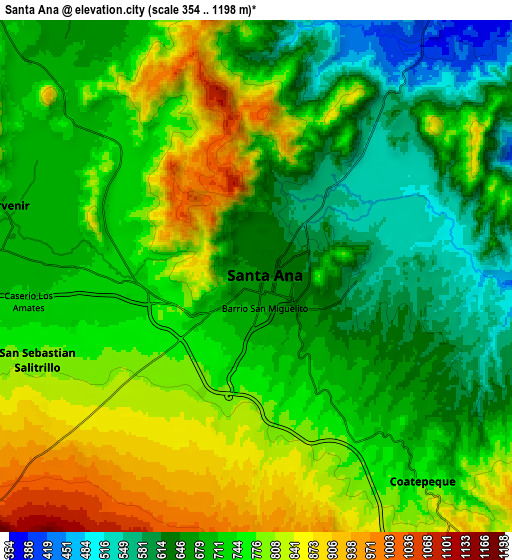 Zoom OUT 2x Santa Ana, El Salvador elevation map