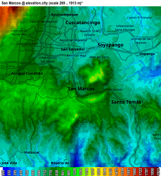 Zoom OUT 2x San Marcos, El Salvador elevation map