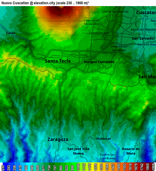 Zoom OUT 2x Nuevo Cuscatlán, El Salvador elevation map