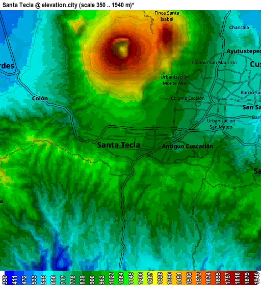 Zoom OUT 2x Santa Tecla, El Salvador elevation map
