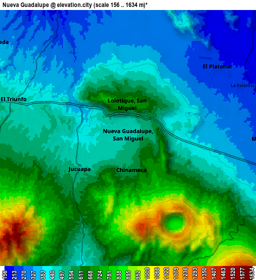 Zoom OUT 2x Nueva Guadalupe, El Salvador elevation map