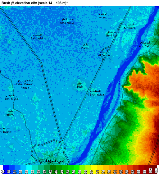 Zoom OUT 2x Būsh, Egypt elevation map