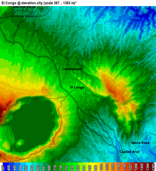 Zoom OUT 2x El Congo, El Salvador elevation map
