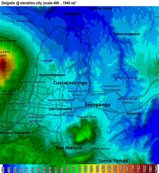Zoom OUT 2x Delgado, El Salvador elevation map