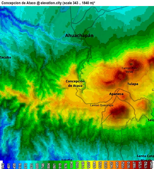 Zoom OUT 2x Concepción de Ataco, El Salvador elevation map