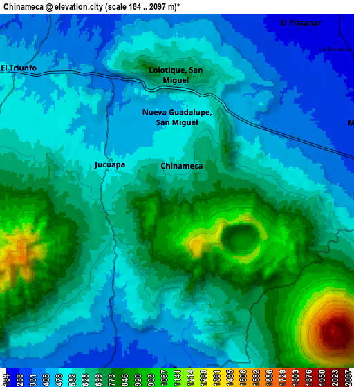 Zoom OUT 2x Chinameca, El Salvador elevation map