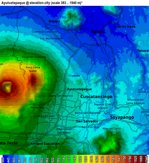 Zoom OUT 2x Ayutuxtepeque, El Salvador elevation map