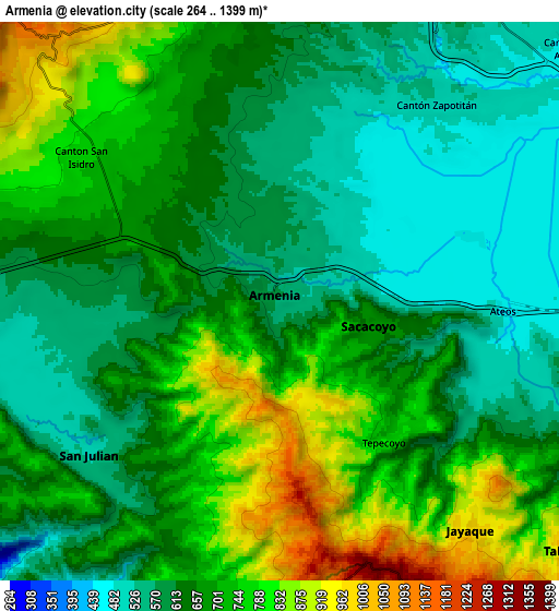 Zoom OUT 2x Armenia, El Salvador elevation map