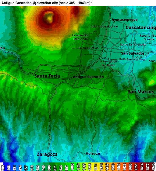 Zoom OUT 2x Antiguo Cuscatlán, El Salvador elevation map