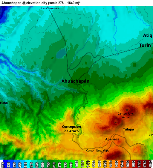 Zoom OUT 2x Ahuachapán, El Salvador elevation map