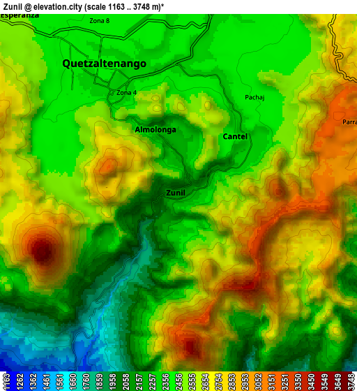 Zoom OUT 2x Zunil, Guatemala elevation map