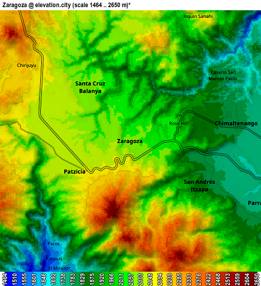 Zoom OUT 2x Zaragoza, Guatemala elevation map