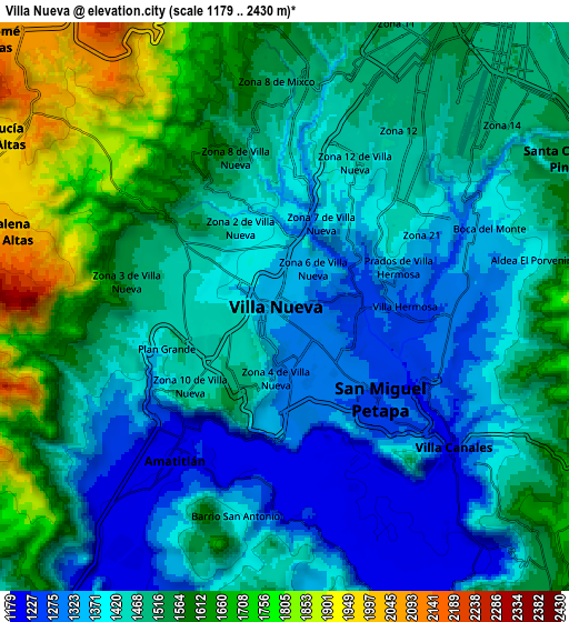 Zoom OUT 2x Villa Nueva, Guatemala elevation map