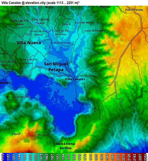 Zoom OUT 2x Villa Canales, Guatemala elevation map