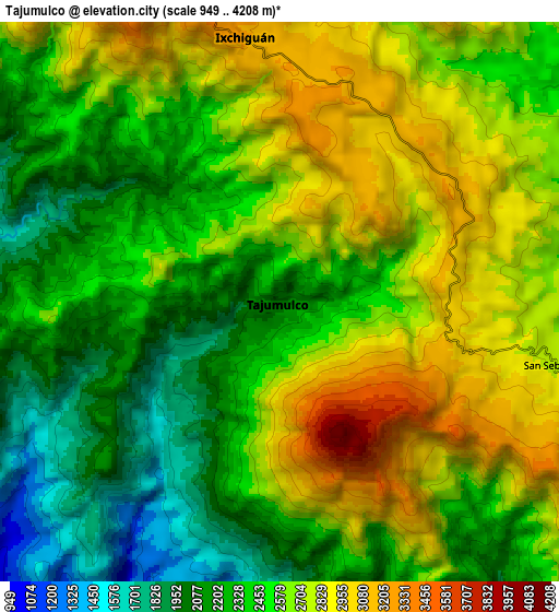 Zoom OUT 2x Tajumulco, Guatemala elevation map