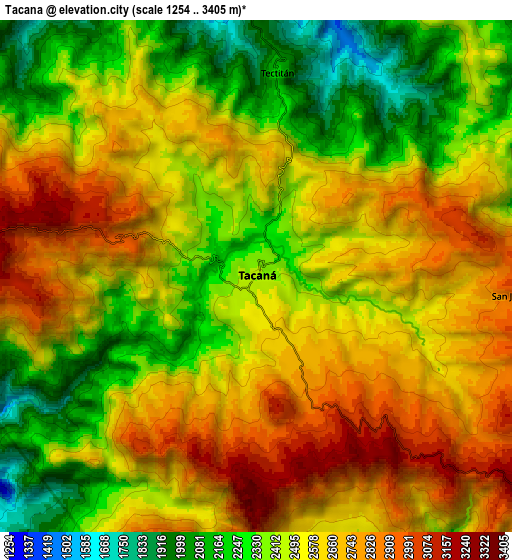 Zoom OUT 2x Tacaná, Guatemala elevation map