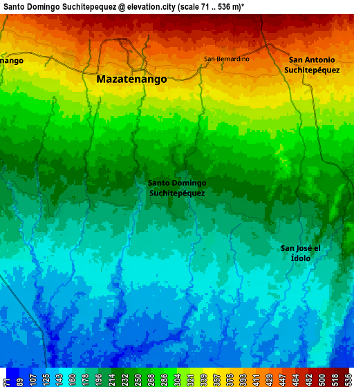 Zoom OUT 2x Santo Domingo Suchitepéquez, Guatemala elevation map