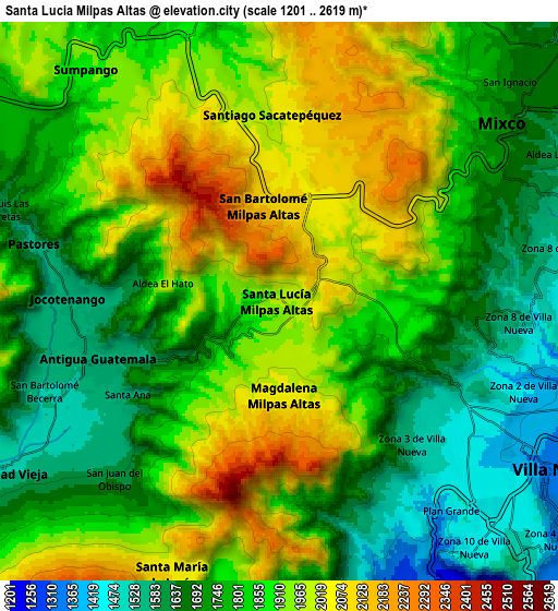 Zoom OUT 2x Santa Lucía Milpas Altas, Guatemala elevation map