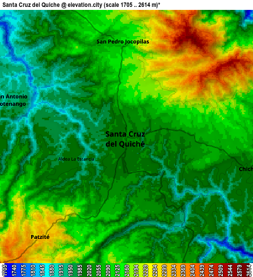 Zoom OUT 2x Santa Cruz del Quiché, Guatemala elevation map