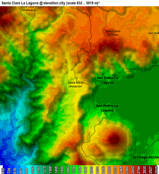 Zoom OUT 2x Santa Clara La Laguna, Guatemala elevation map