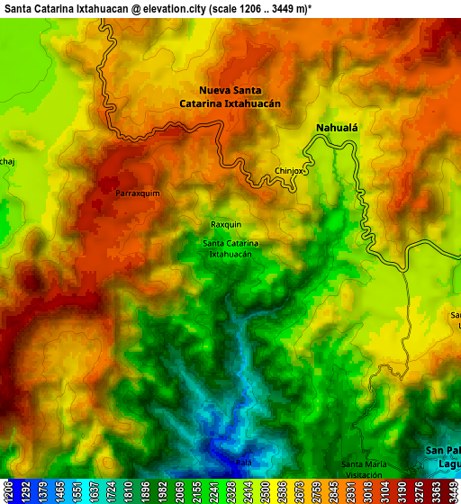 Zoom OUT 2x Santa Catarina Ixtahuacán, Guatemala elevation map