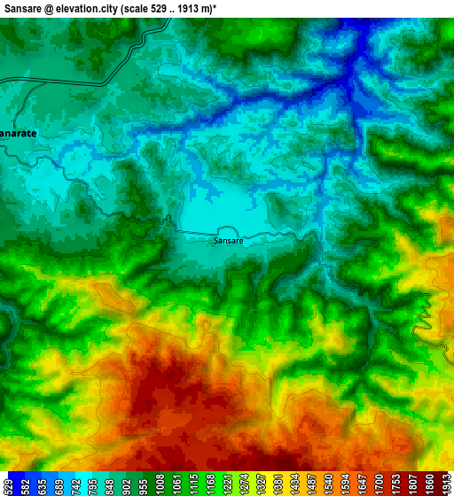 Zoom OUT 2x Sansare, Guatemala elevation map