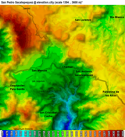 Zoom OUT 2x San Pedro Sacatepéquez, Guatemala elevation map