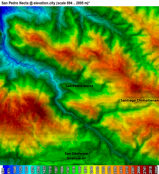 Zoom OUT 2x San Pedro Necta, Guatemala elevation map