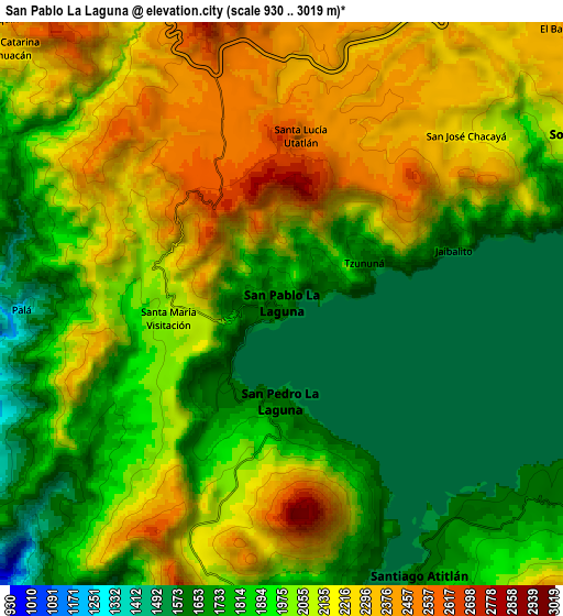 Zoom OUT 2x San Pablo La Laguna, Guatemala elevation map