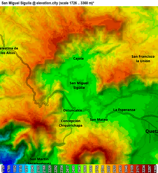 Zoom OUT 2x San Miguel Sigüilá, Guatemala elevation map
