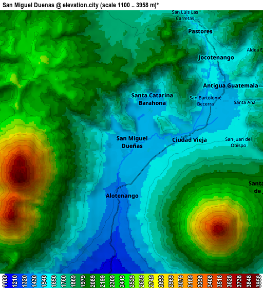 Zoom OUT 2x San Miguel Dueñas, Guatemala elevation map