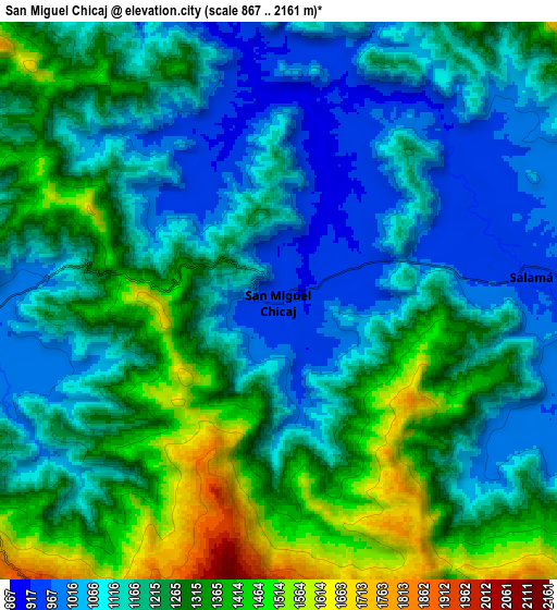Zoom OUT 2x San Miguel Chicaj, Guatemala elevation map