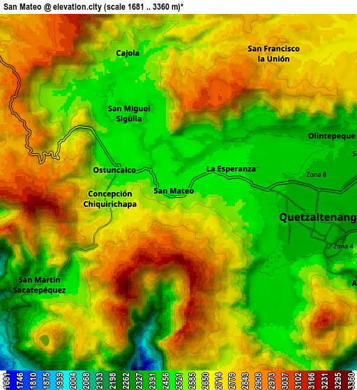 Zoom OUT 2x San Mateo, Guatemala elevation map