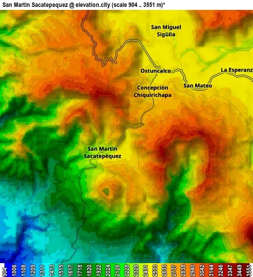 Zoom OUT 2x San Martín Sacatepéquez, Guatemala elevation map