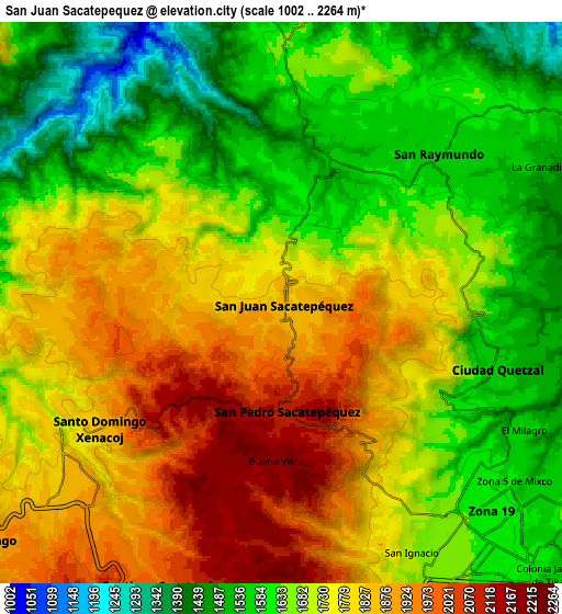Zoom OUT 2x San Juan Sacatepéquez, Guatemala elevation map