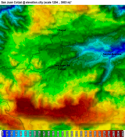Zoom OUT 2x San Juan Cotzal, Guatemala elevation map