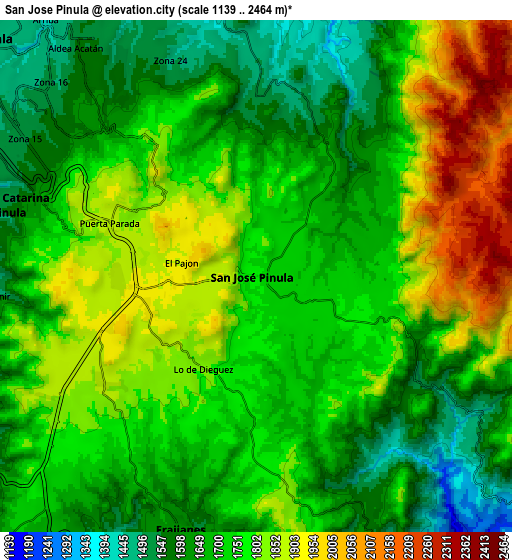 Zoom OUT 2x San José Pinula, Guatemala elevation map