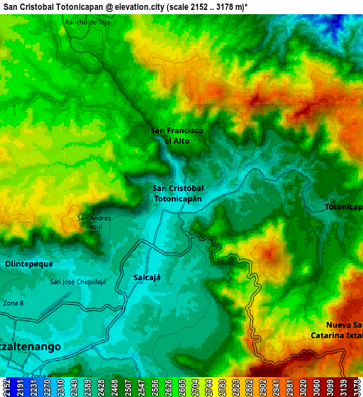 Zoom OUT 2x San Cristóbal Totonicapán, Guatemala elevation map