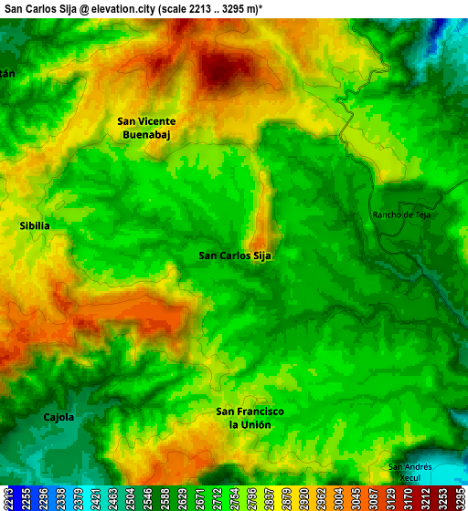 Zoom OUT 2x San Carlos Sija, Guatemala elevation map