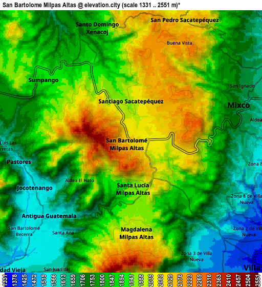 Zoom OUT 2x San Bartolomé Milpas Altas, Guatemala elevation map