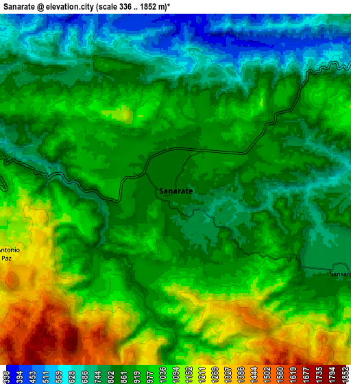 Zoom OUT 2x Sanarate, Guatemala elevation map