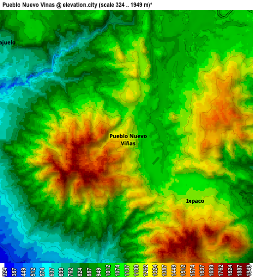 Zoom OUT 2x Pueblo Nuevo Viñas, Guatemala elevation map